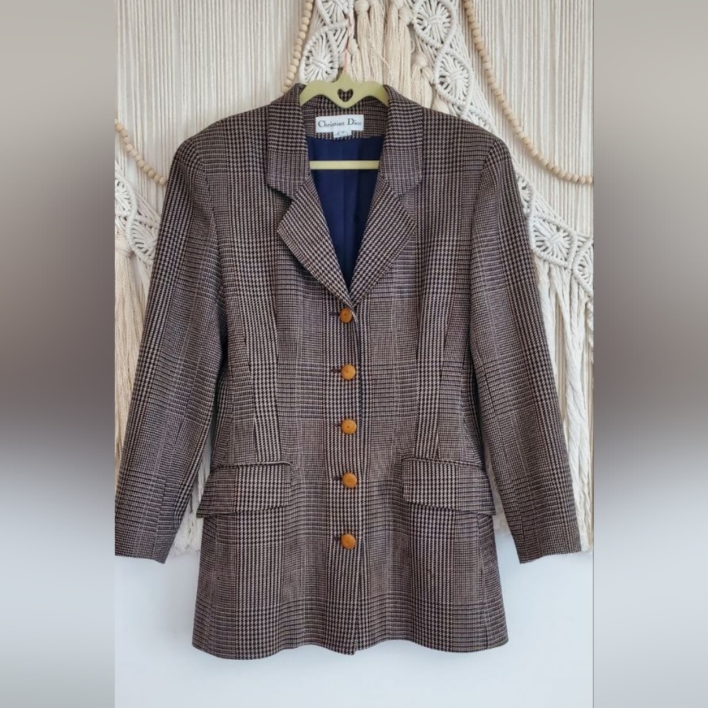 VTG Dior Women's  100% Wool Blazer Size 6 Glen Plaid